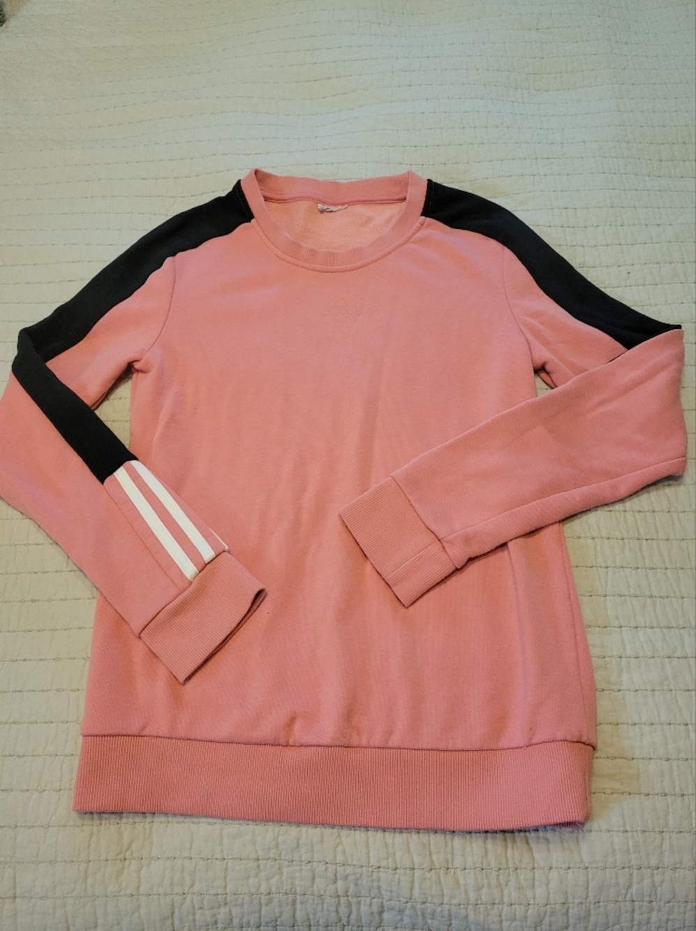 adidas Pink Crewneck Sweatshirt with Black Shoulder Accents XS